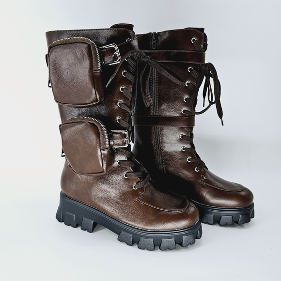 NWOB Women's 10 PazzCe Mission Brown Fashion Statement Calf High Shaft Boot - Picture 3 of 11